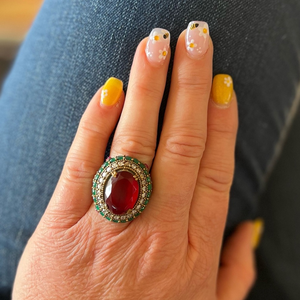 Vintage Turkish sterling and brass cocktail ring